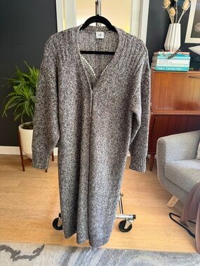 cabi Clothimg Multicolor Speckled Gray Ribbed Maxi Cardigan